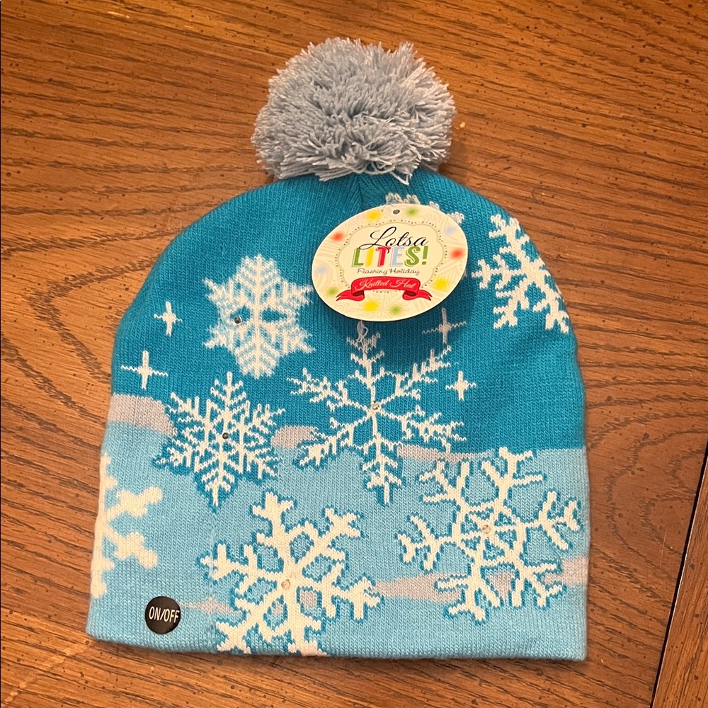 Blue Snowflake Knit Beanie with‎ Pom Pom, NWT